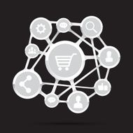 Shopping cart with social network icon connection business conc