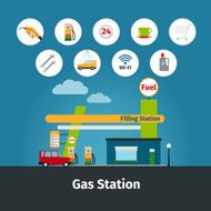 Gas station with flat icons