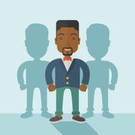 Black businessman standing straight with his shadows