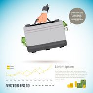 hand hold business bag with money inside - vector illustration