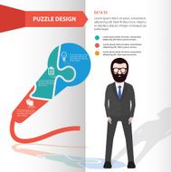 Microphone puzzle and character info graphic design clean vector