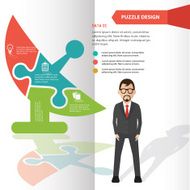 Satellite puzzle and character info graphic design clean vector