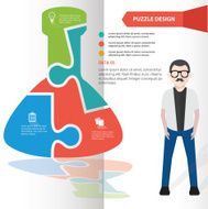 Science puzzle and character info graphic design clean vector