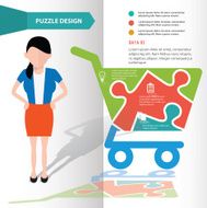 Shopping cart puzzle and character info graphic design clean vector
