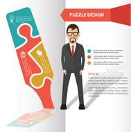 Pen puzzle and character info graphic design clean vector