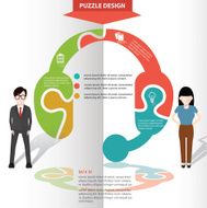 Earphone puzzle and character info graphic design clean vector