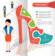 Shoe puzzle and character info graphic design clean vector