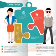 Document puzzle and character info graphic design clean vector