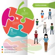 Apple puzzle and character info graphic design clean vector
