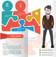 Video puzzle and character info graphic design clean vector