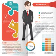 Battery puzzle and character info graphic design clean vector