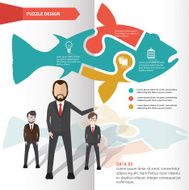 Fish puzzle and character info graphic design clean vector