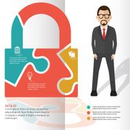 Lock puzzle and character info graphic design clean vector