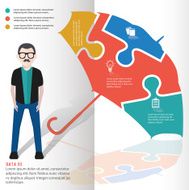Umbrella puzzle and character info graphic design clean vector