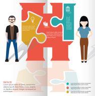 Binocular puzzle and character info graphic design clean vector