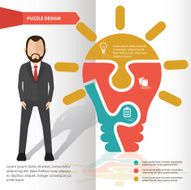 Light bulb puzzle and character info graphic design clean vector