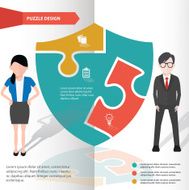 Badge puzzle and character info graphic design clean vector