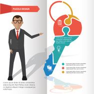 Key puzzle and character info graphic design clean vector
