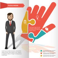 Hand click puzzle and character info graphic design clean vector