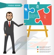 Blackboard puzzle and character info graphic design clean vector