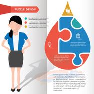 Water drop puzzle and character info graphic design clean vector