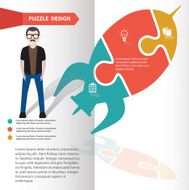 Rocket puzzle and character info graphic design clean vector