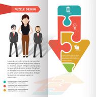 Arrow down puzzle and character info graphic design clean vector