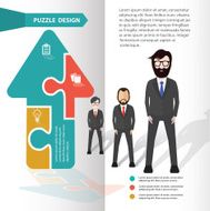 Arrow up puzzle and character info graphic design clean vector