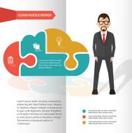 Cloud puzzle and character info graphic design clean vector
