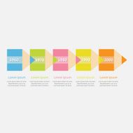 Colorful pencil arrow Five step Timeline Infographic text Template Flat