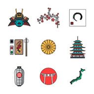 colored outline various japanese icons set N2
