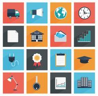 Flat business and office icons with long shadow SEO website N4