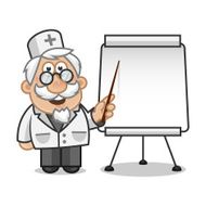 Doctor points on a flip chart
