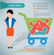 Shopping cart puzzle businessman infographic on clean background vector