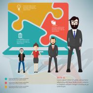 Laptop puzzle businessman infographic on clean background