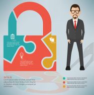 Lock puzzle businessman infographic on clean background vector