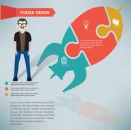 Rocket puzzle businessman infographic on clean background vector