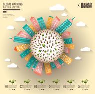 Cityscape illustration with global warming infographic elements