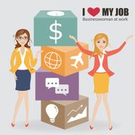 businesswoman with business icon box