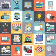Collection of flat and colorful business marketing finance concepts