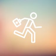 Paramedic running with first aid kit thin line icon N2