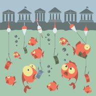 Cartoon vector concept Fishing Finances Business risks Banks