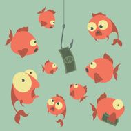 Cartoon vector concept Fishing Finances Business risks Banks N2