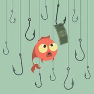 Cartoon vector concept Fishing Finances Business risks Banks N3