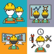 Engineer construction manufacturing workers set