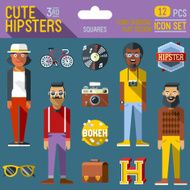 Cute hipster looks vector illustrations 3rd icon set N2