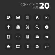 Thin office 3 icons on dark gray