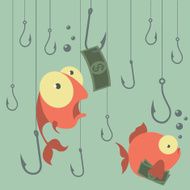 Cartoon vector concept Fishing Finances Business risks Banks N4