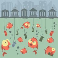 Cartoon vector concept Fishing Finances Business risks Banks N5