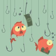 Cartoon vector concept Fishing Finances Business risks Banks N6